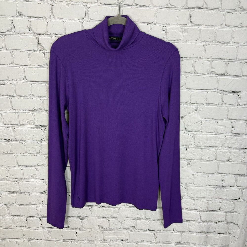 Polo Ralph Lauren Ribbed Turtleneck Top Purple Women XL Lightweight Long Sleeve